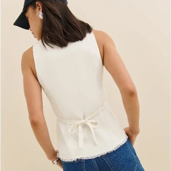 Reformation Skylar Button Front Vest Top - Cream, Size 2 - Picture 3 of 12